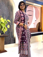 Dark Chocolate Ajrak Pure Cotton Insta Saree Set