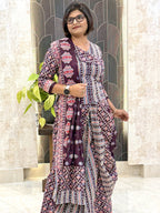 Dark Chocolate Ajrak Pure Cotton Insta Saree Set