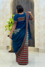 Moonlit Navy Ready-to-Wear Saree Set with Ajrak Charm in Cotton