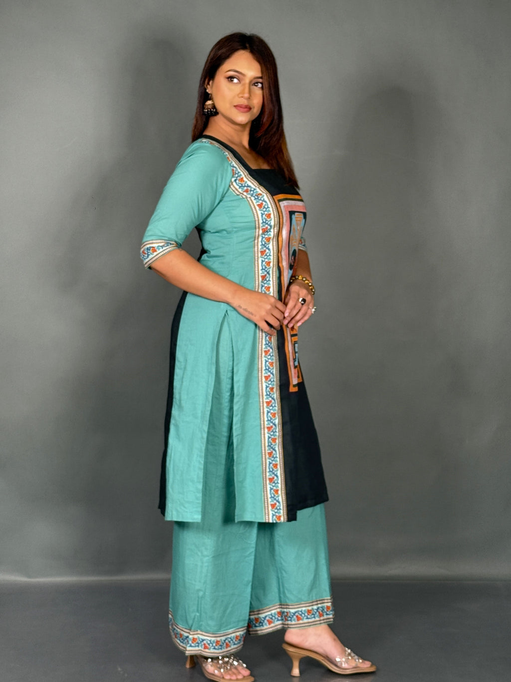 Sea Green Linen Art Co-Ord Set