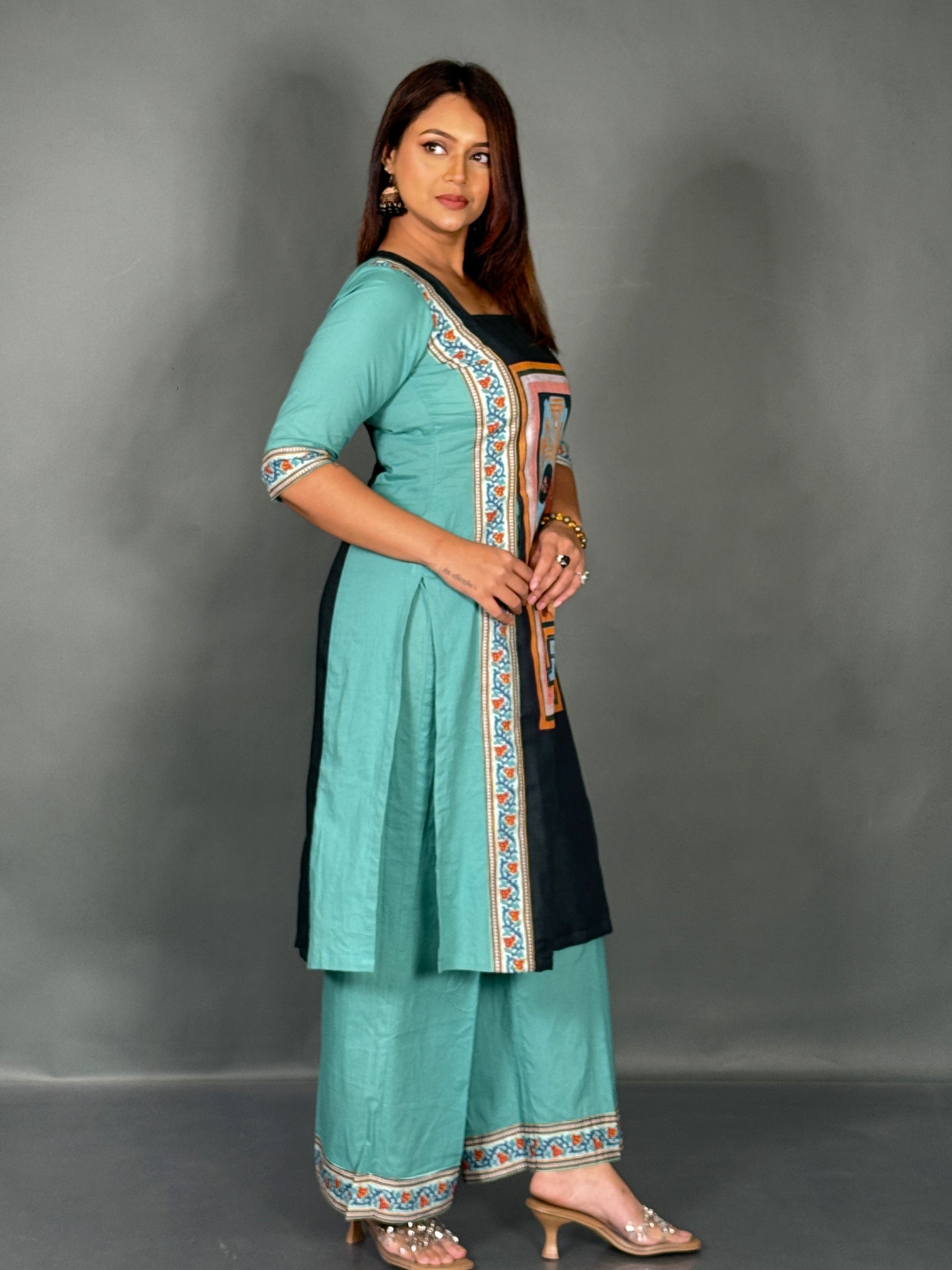 Sea Green Linen Art Co-Ord Set
