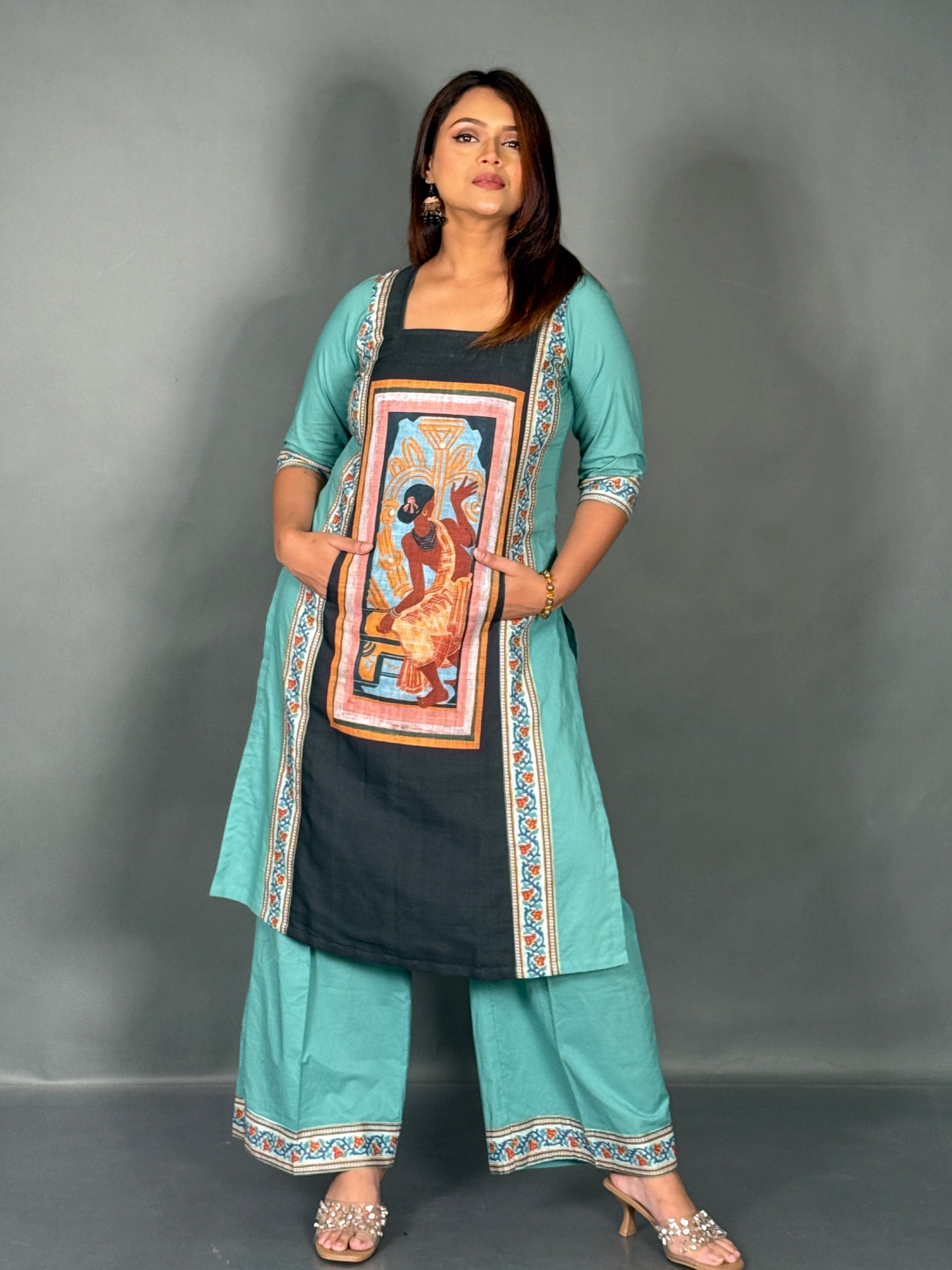 Sea Green Linen Art Co-Ord Set