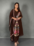 Elegant Chocolate Embroidered Georgette Co-Ord Set