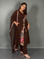 Elegant Chocolate Embroidered Georgette Co-Ord Set
