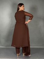 Elegant Chocolate Embroidered Georgette Co-Ord Set