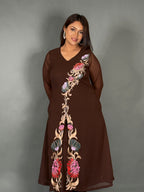 Elegant Chocolate Embroidered Georgette Co-Ord Set