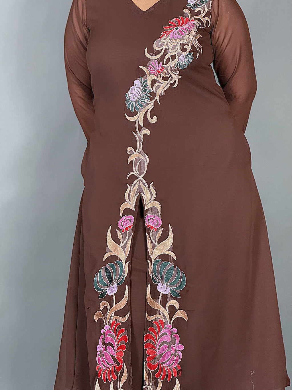 Elegant Chocolate Embroidered Georgette Co-Ord Set