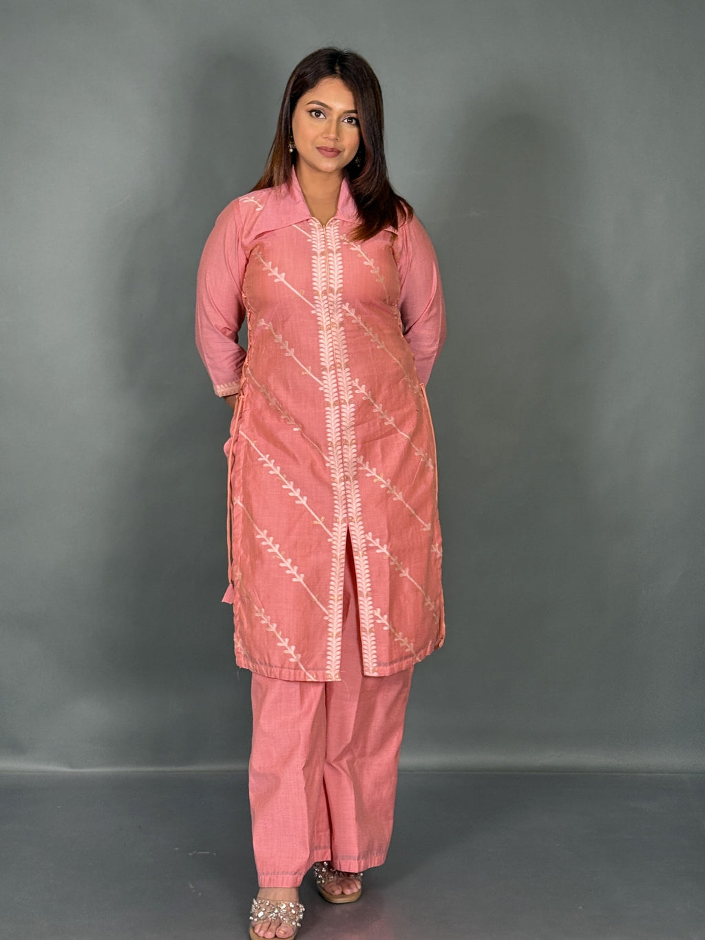 Blush Berry Plus Size Muga Tussar Co-Ord Set