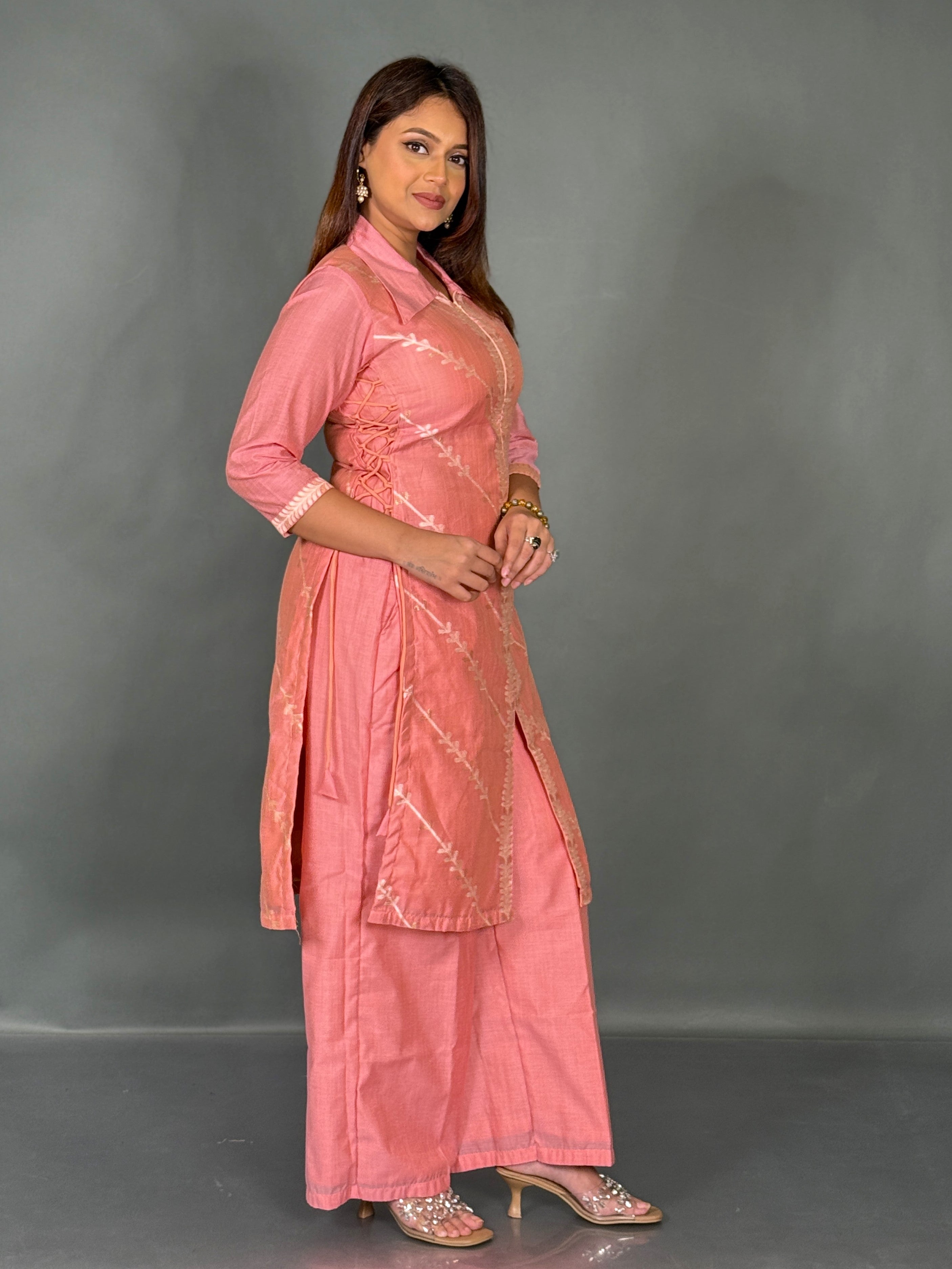 Blush Berry Plus Size Muga Tussar Co-Ord Set