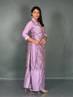 Lavender Muga Tussar Plus Size Slim Fit Co-Ord Set