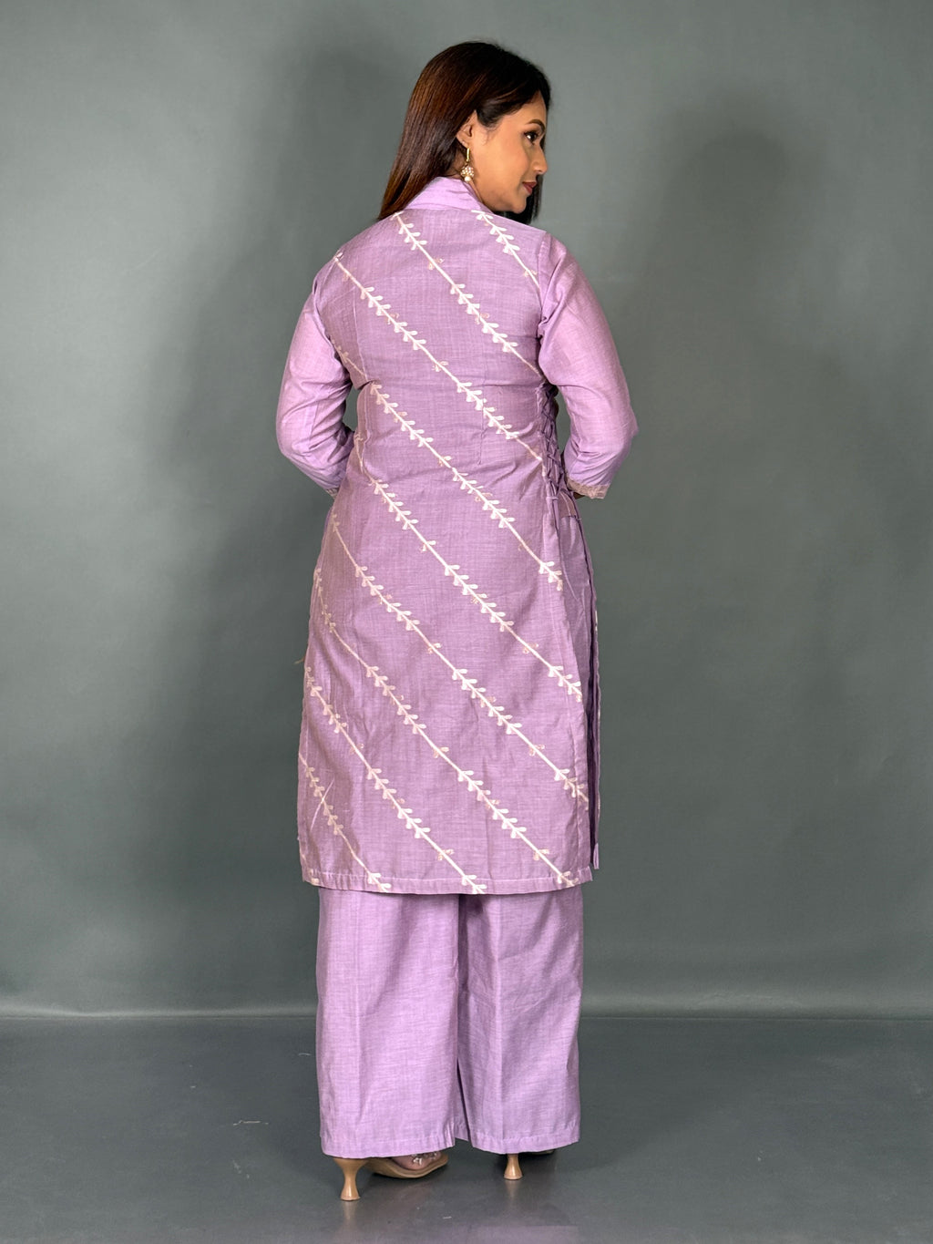 Lavender Muga Tussar Plus Size Slim Fit Co-Ord Set