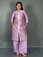 Lavender Muga Tussar Plus Size Slim Fit Co-Ord Set