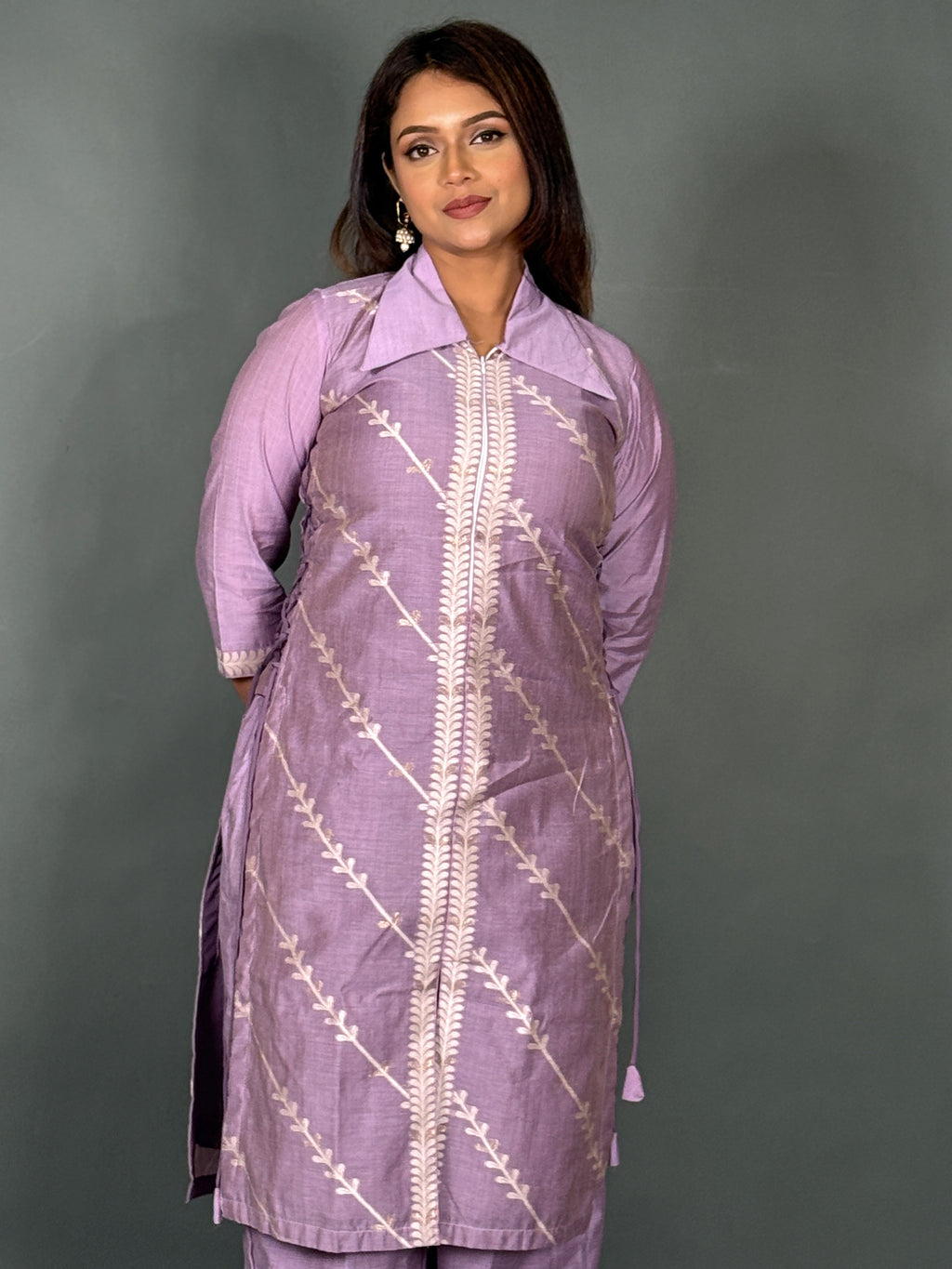 Lavender Muga Tussar Plus Size Slim Fit Co-Ord Set