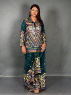 Bottle Green Kantha Elegance Premium Tussar Dhoti Fusion  Set
