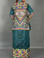 Bottle Green Kantha Elegance Premium Tussar Dhoti Fusion  Set
