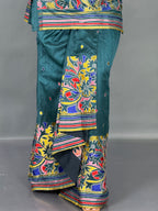 Bottle Green Kantha Elegance Premium Tussar Dhoti Fusion  Set