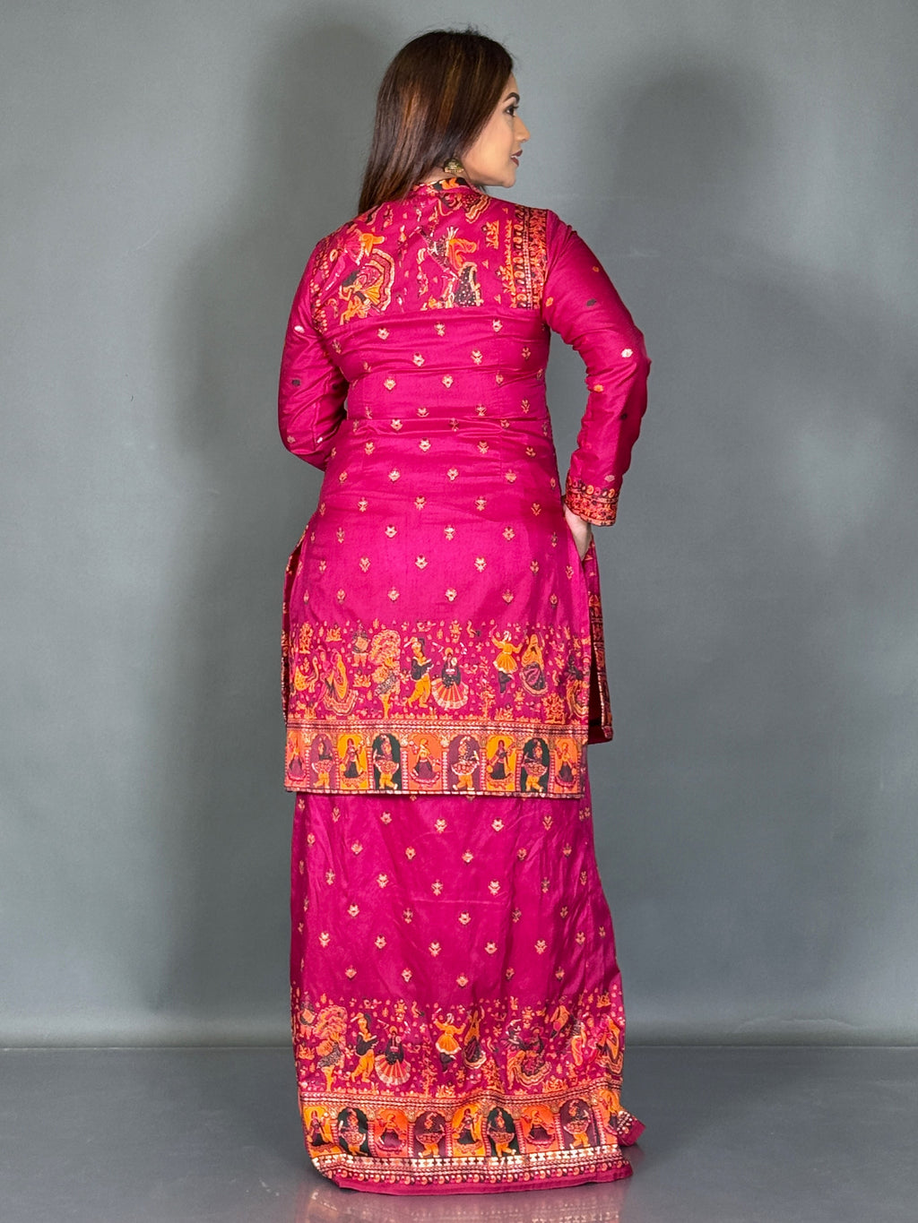 Wine Baluchori Fusion Jacket Skirt Set