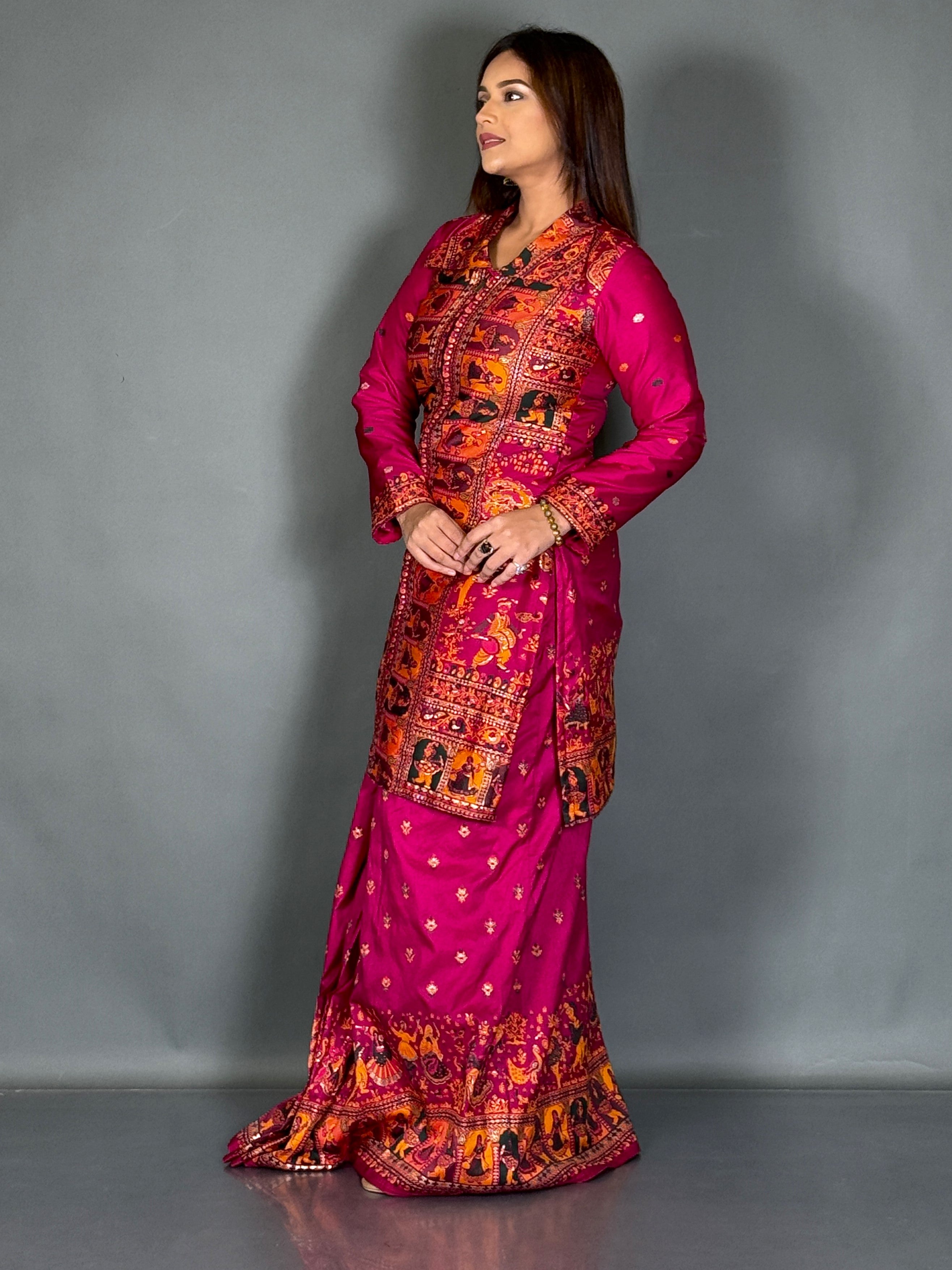 Wine Baluchori Fusion Jacket Skirt Set