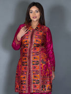 Wine Baluchori Fusion Jacket Skirt Set