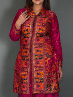 Wine Baluchori Fusion Jacket Skirt Set