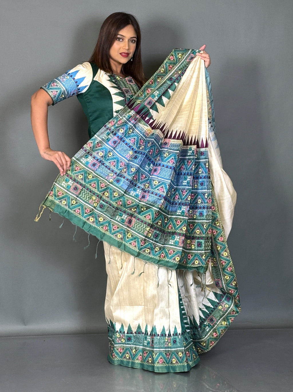 Emerald Heritage Lambani Semi Motka Tussar Insta Saree
