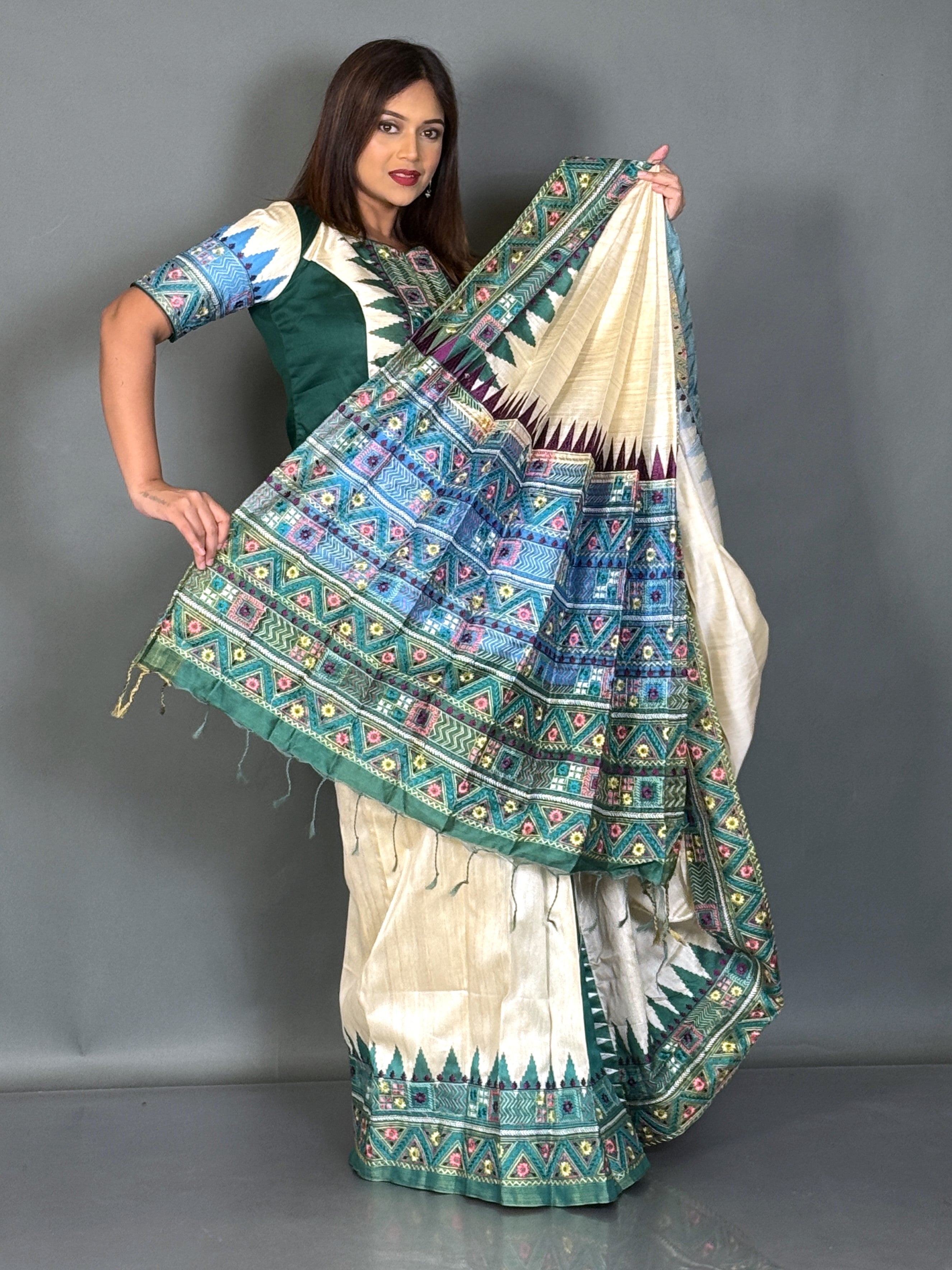Emerald Heritage Lambani Semi Motka Tussar Insta Saree