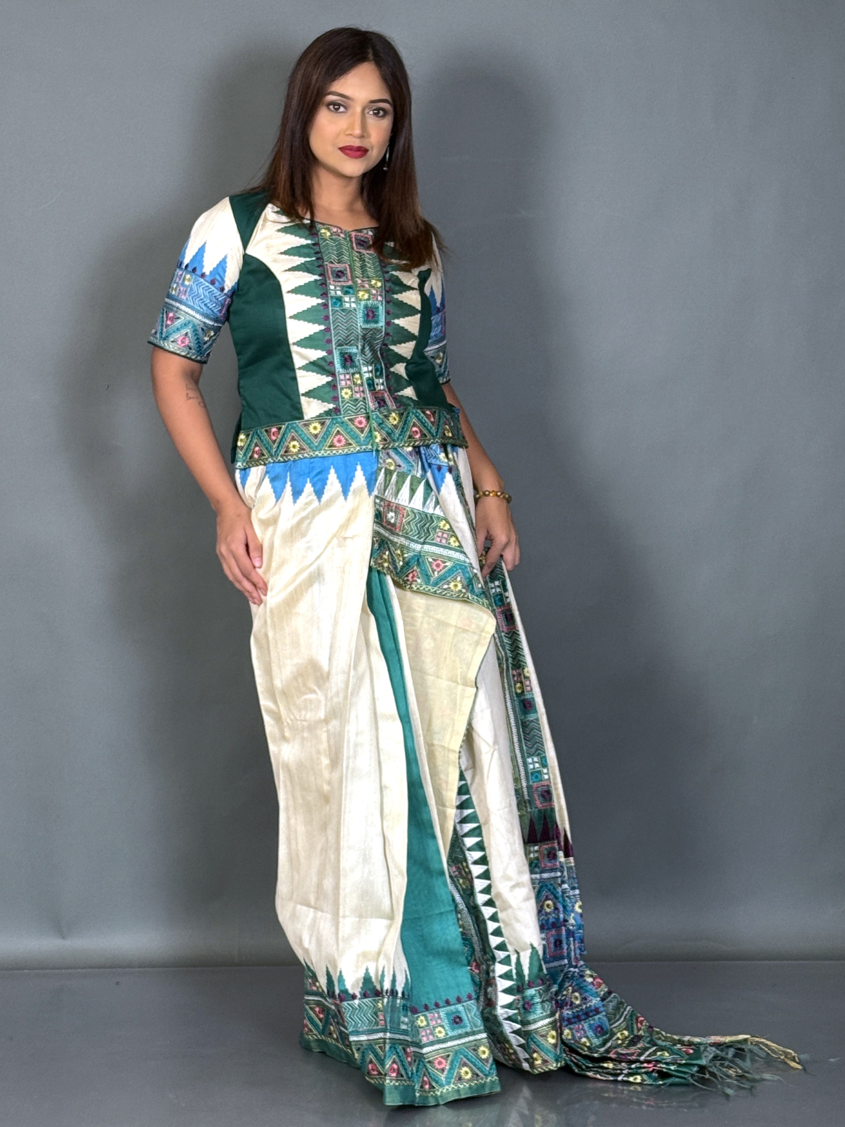 Emerald Heritage Lambani Semi Motka Tussar Insta Saree