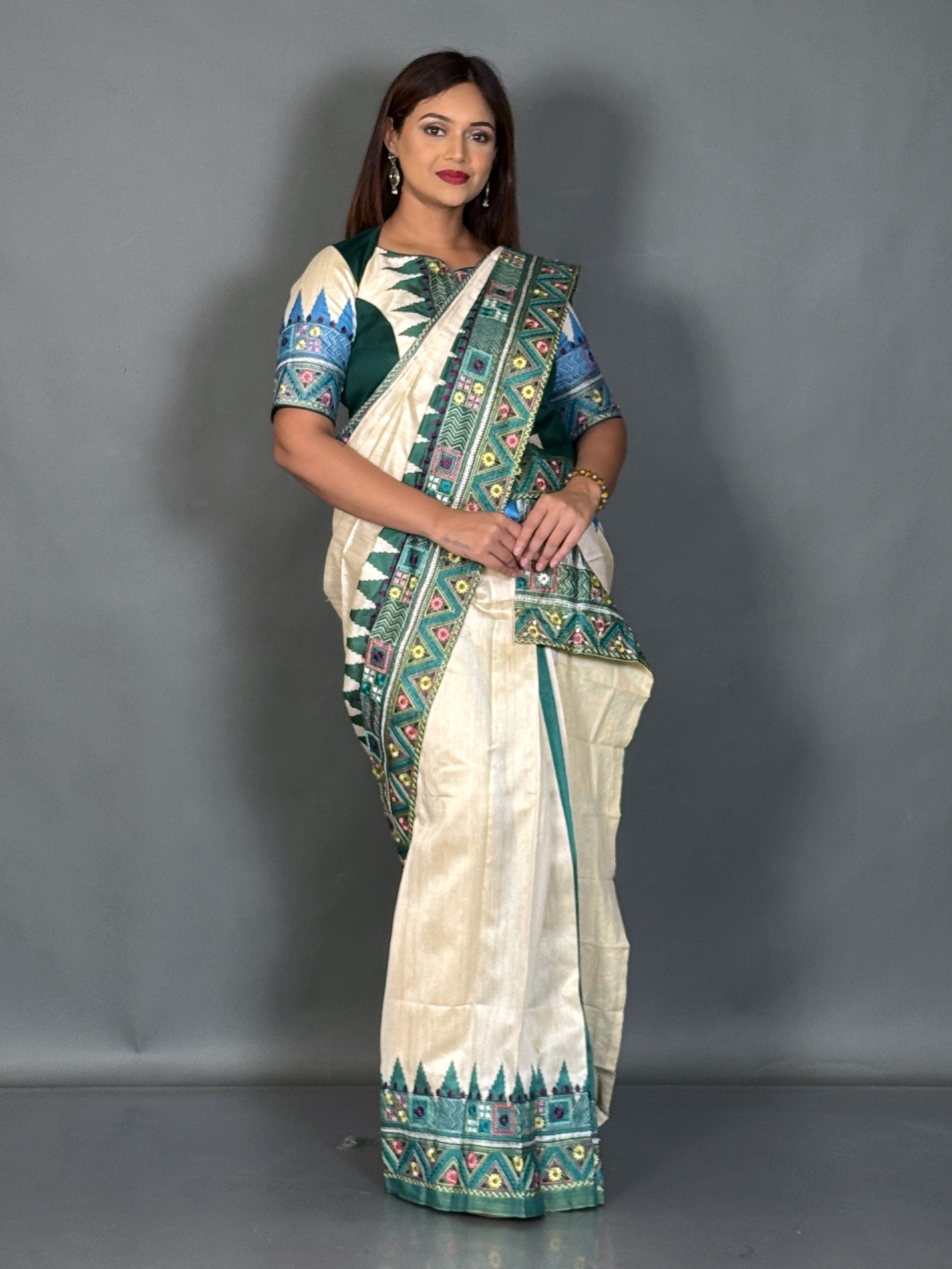 Emerald Heritage Lambani Semi Motka Tussar Insta Saree