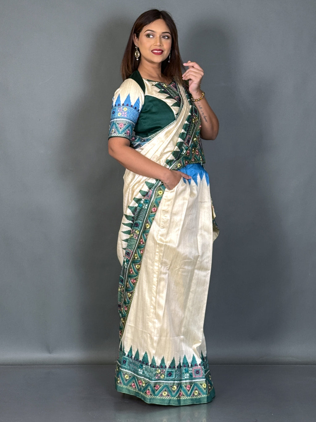 Emerald Heritage Lambani Semi Motka Tussar Insta Saree