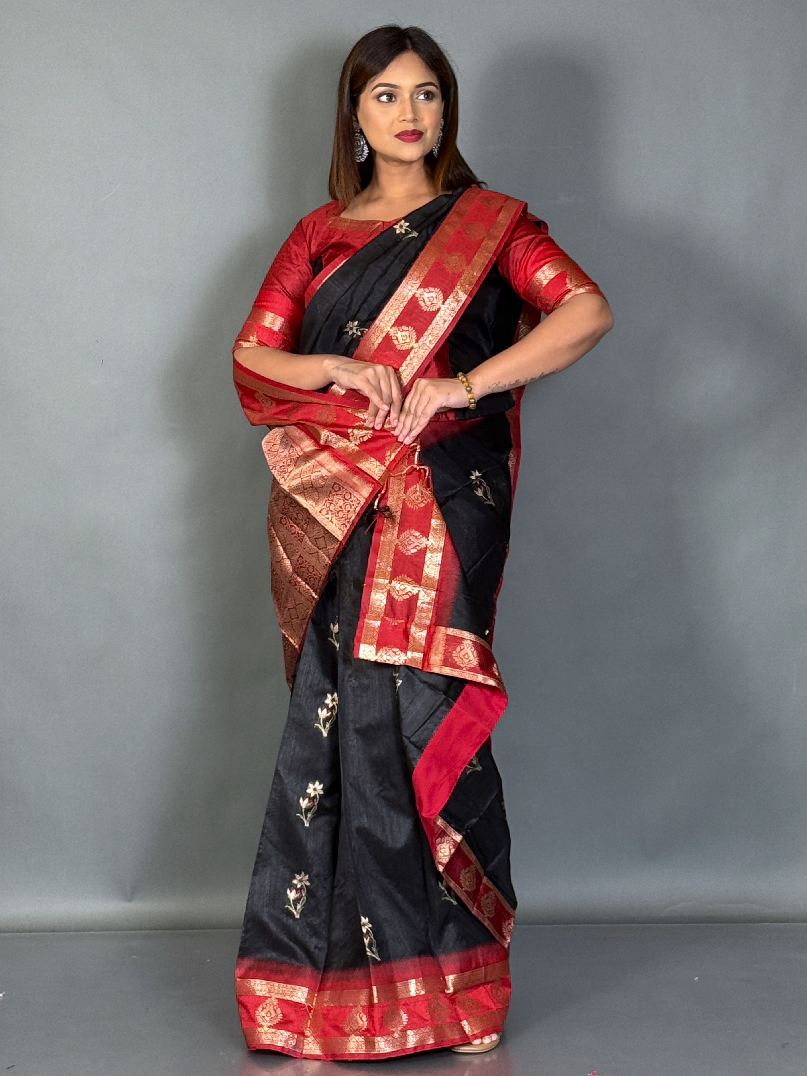 Black Banarasi Golden Zari Insta  Saree Set