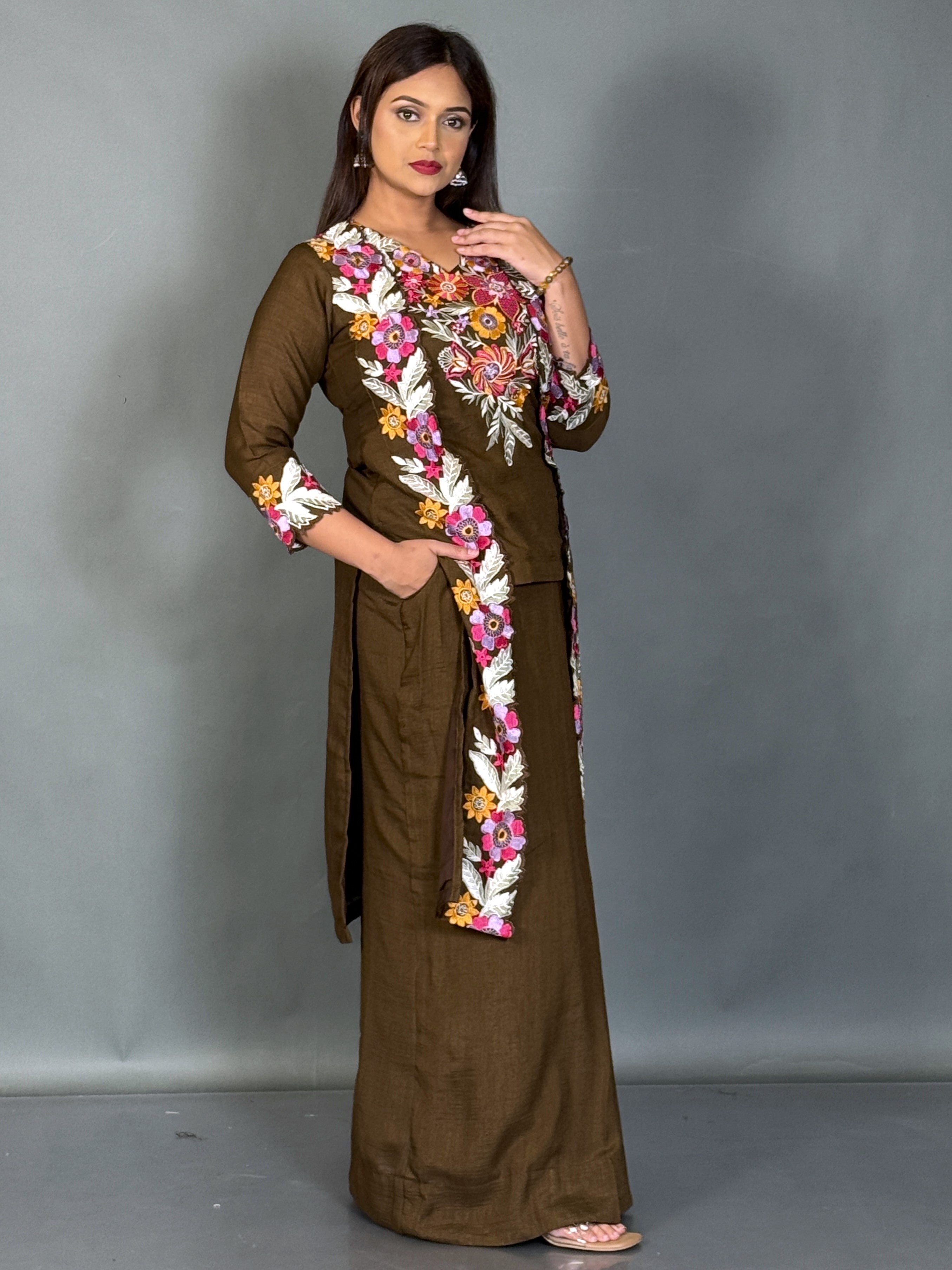 Mocha Elegance Embroidered Fusion Set