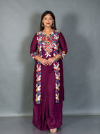 Velvet Wine Embroidered Fusion Set