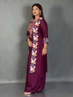 Velvet Wine Embroidered Fusion Set