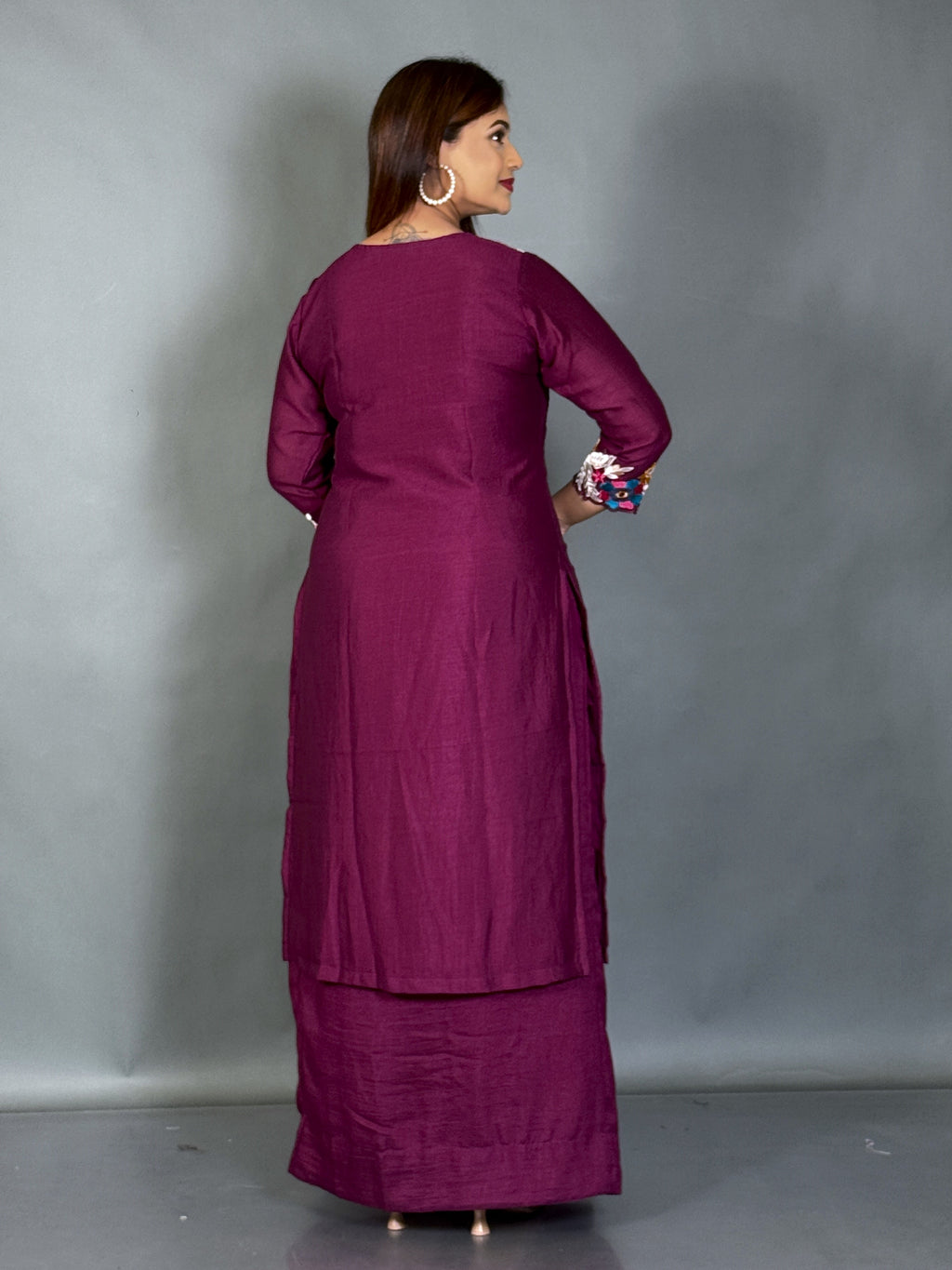 Velvet Wine Embroidered Fusion Set