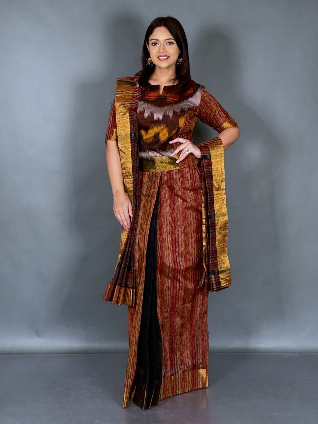 Rust Maroon Elegance Ready to Wear Saree Set