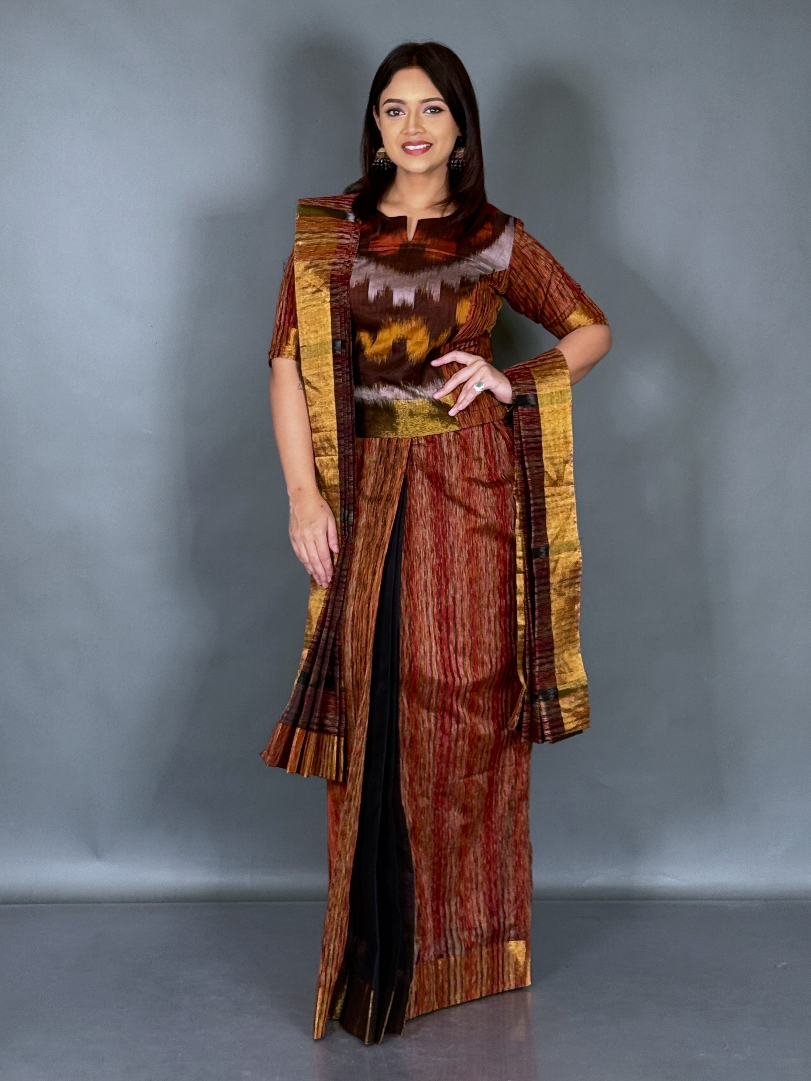 Rust Maroon Elegance Ready to Wear Saree Set
