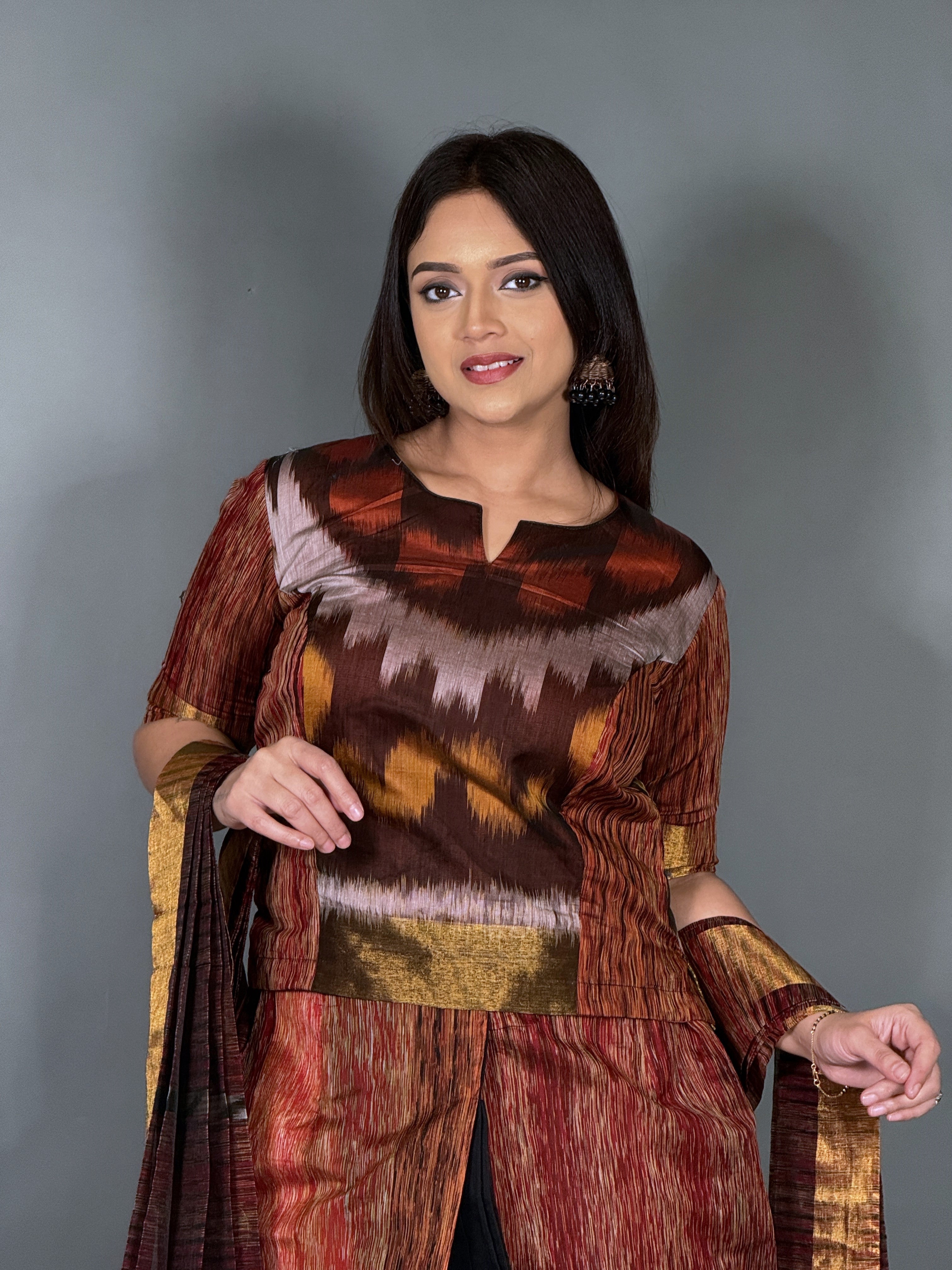 Rust Maroon Plus Size Ready to Wear Saree Set