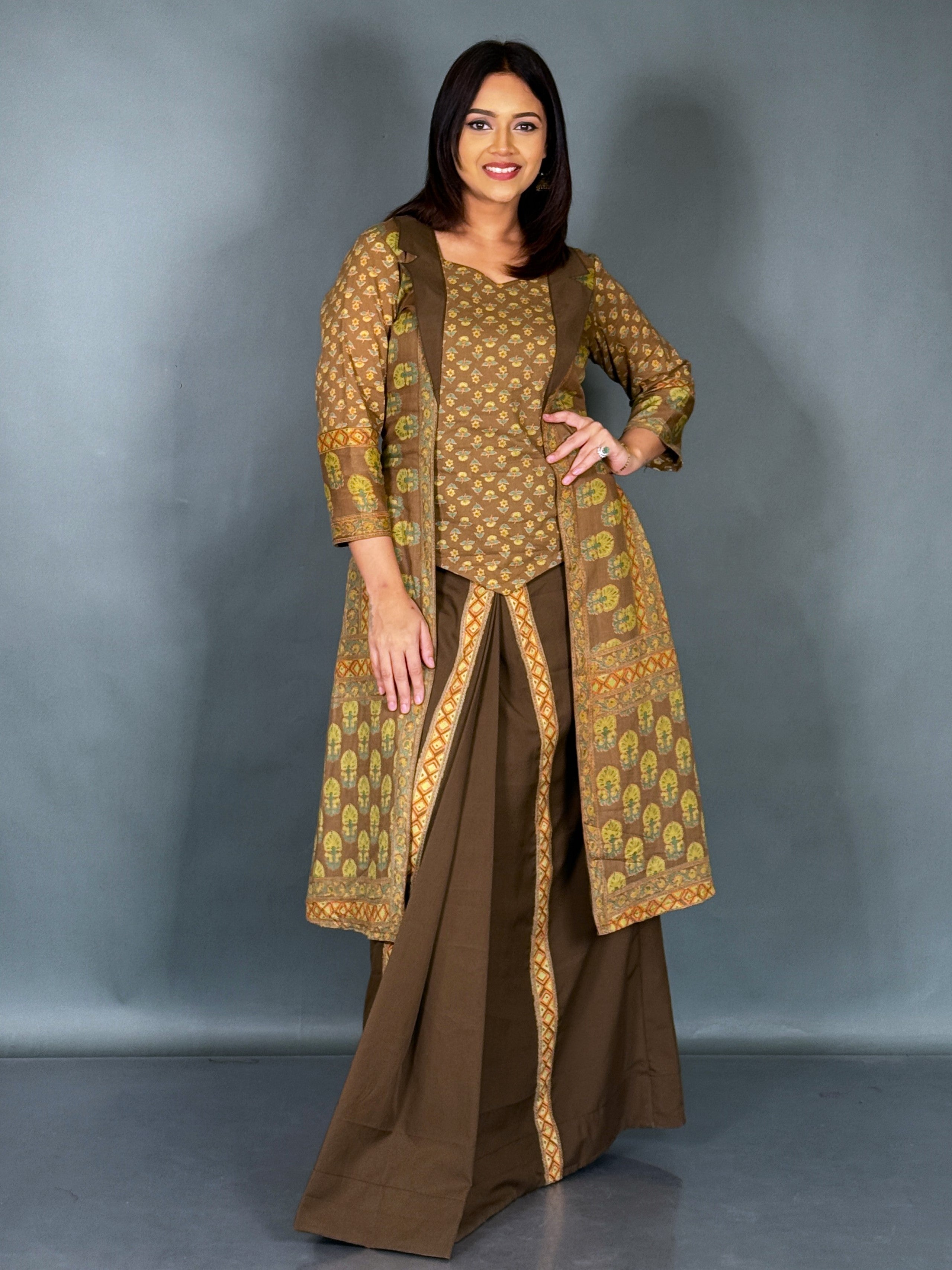 Mocha Muse Jacket Style Partywear Fusion Set