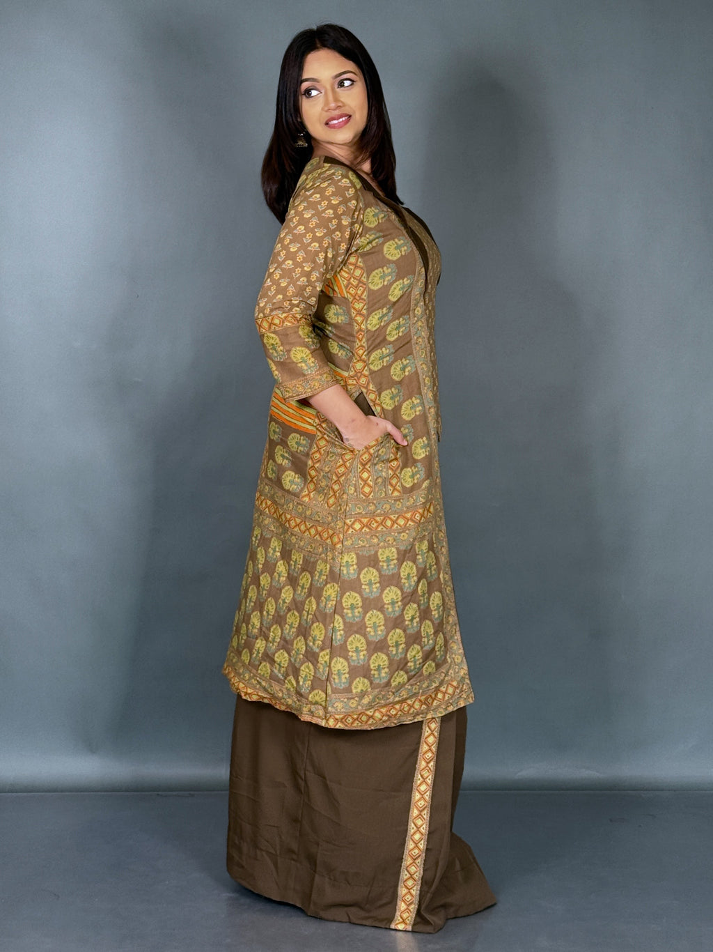 Mocha Muse Jacket Style Partywear Fusion Set