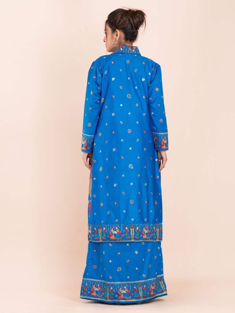 Elegant Firoja Blue Semi-Silk Insta-Saree Fusion Dress,Blouse, Skirt & Long Jacket - Image 7