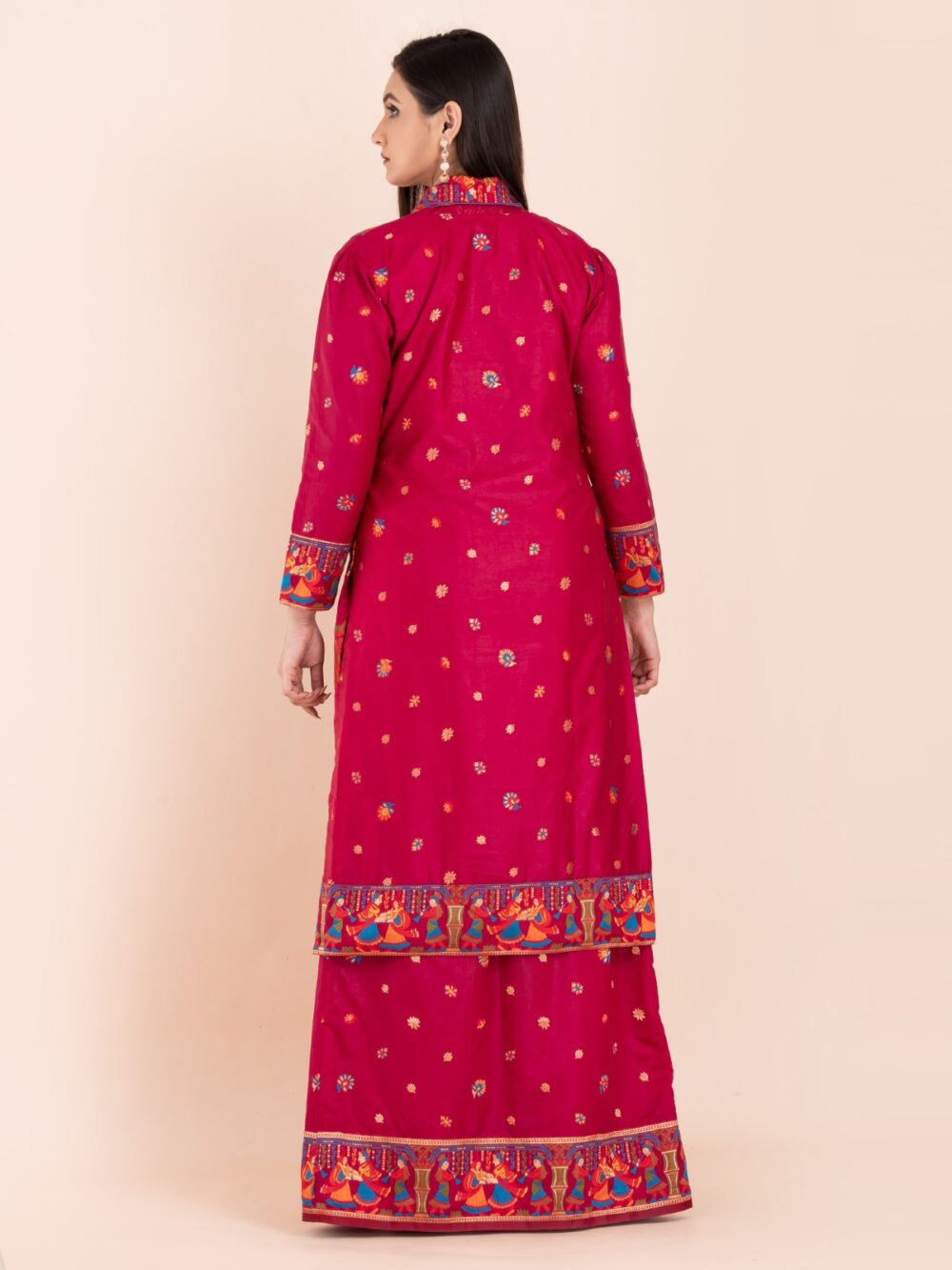 Elegant Fuchsia Pink Semi-Silk Insta-Saree Fusion Dress,Blouse, Skirt & Long Jacket - Image 5