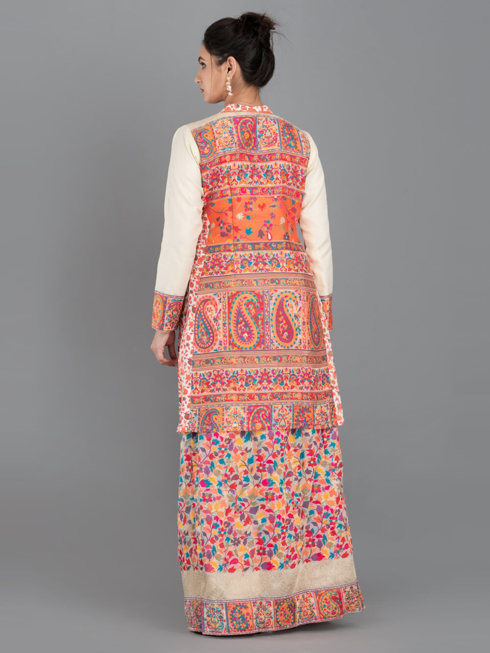 Off-White Chanderi Weave Fusion Skirt Jacket Set - Image 5
