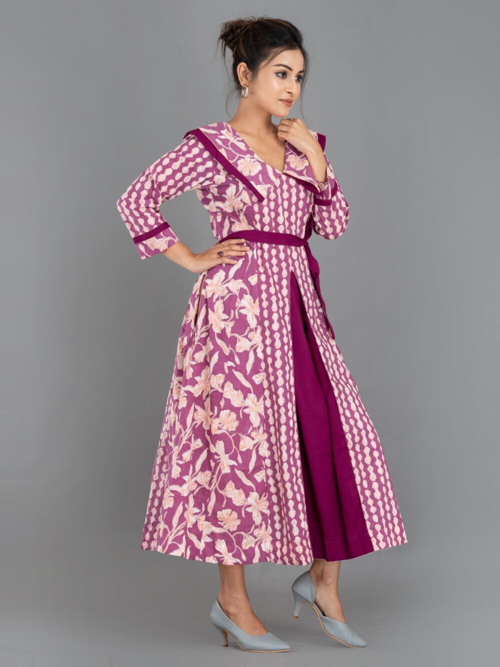 Lavender Breeze – Indo-Western Cotton Fusion Dress with Pockets - Image 7