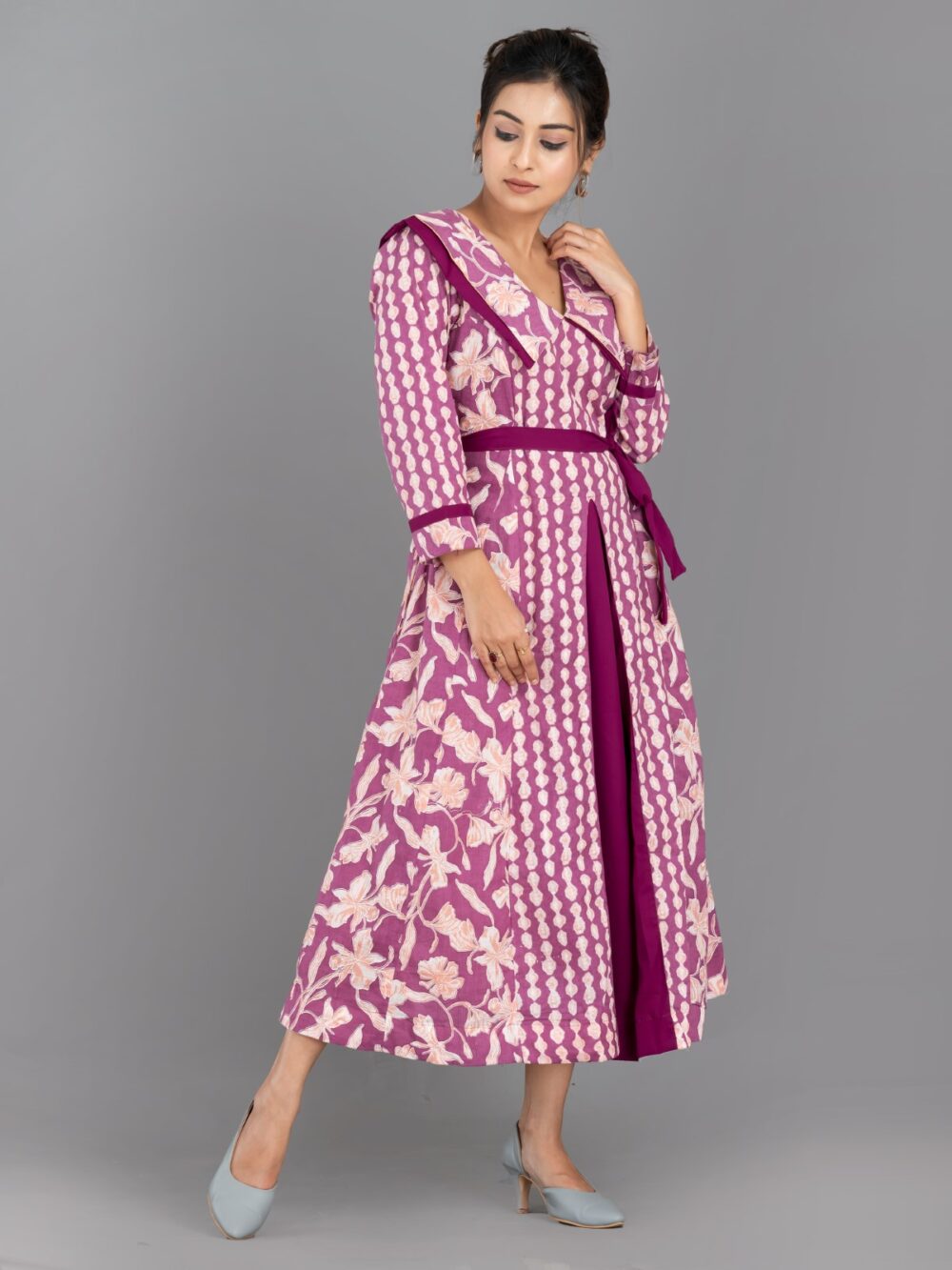 Lavender Breeze – Indo-Western Cotton Fusion Dress with Pockets - Image 6