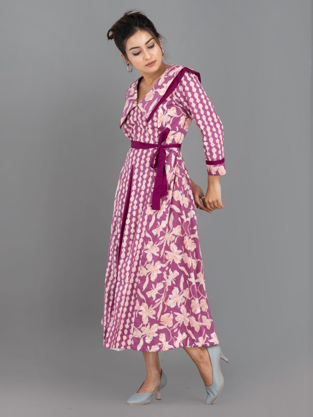 Lavender Breeze – Indo-Western Cotton Fusion Dress with Pockets - Image 5