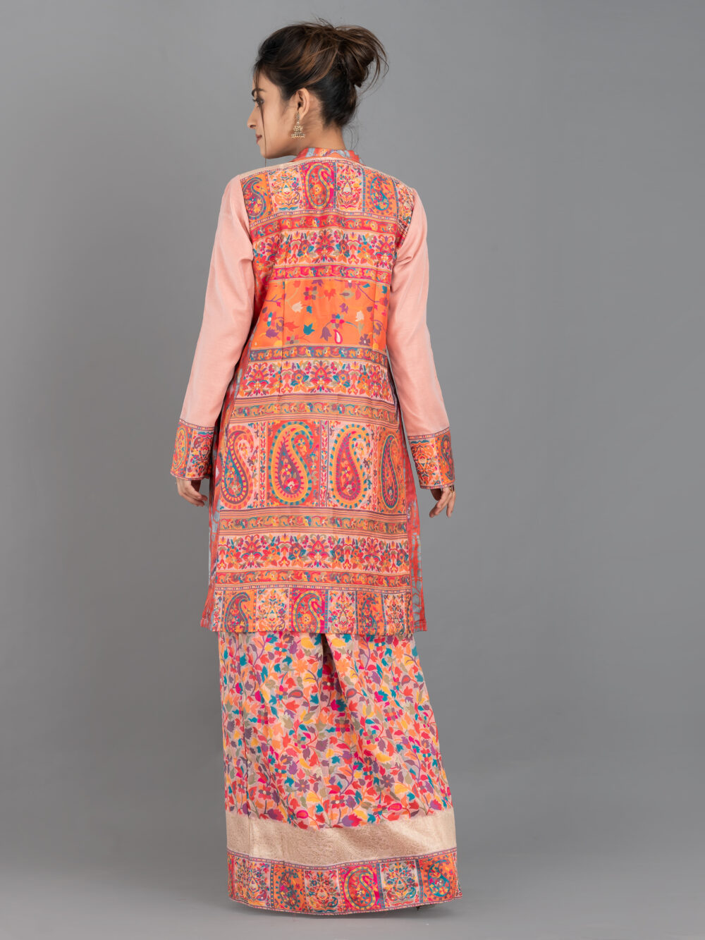 Peach Chanderi Weave Fusion Skirt Jacket Set - Image 2