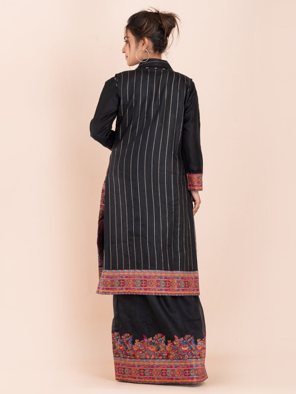 Black Chanderi Weave Fusion Skirt Jacket Set - Image 2
