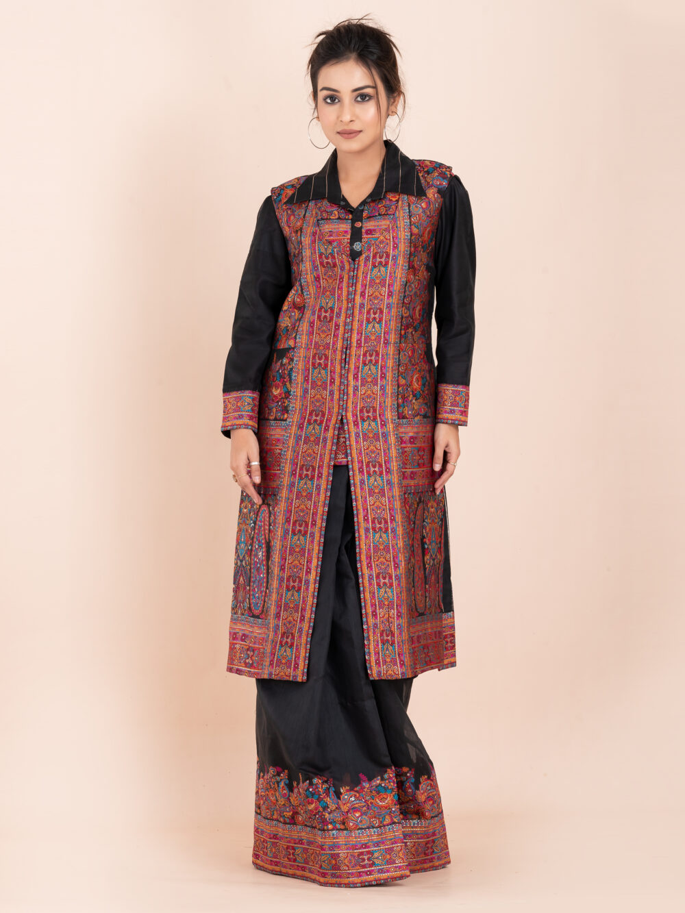 Black Chanderi Weave Fusion Skirt Jacket Set - Image 7