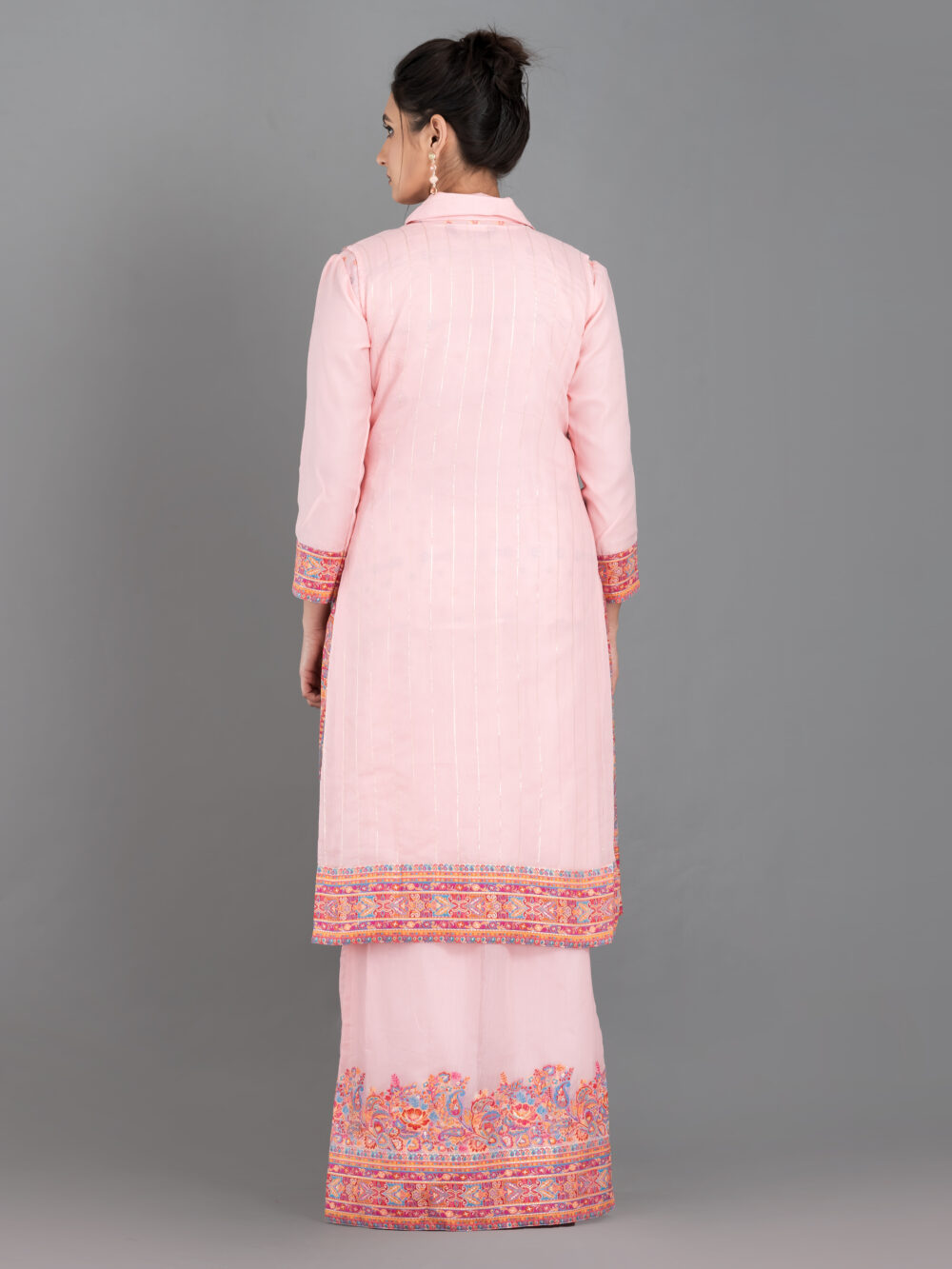 Peach Chanderi Weave Fusion Skirt Jacket Set - Image 4