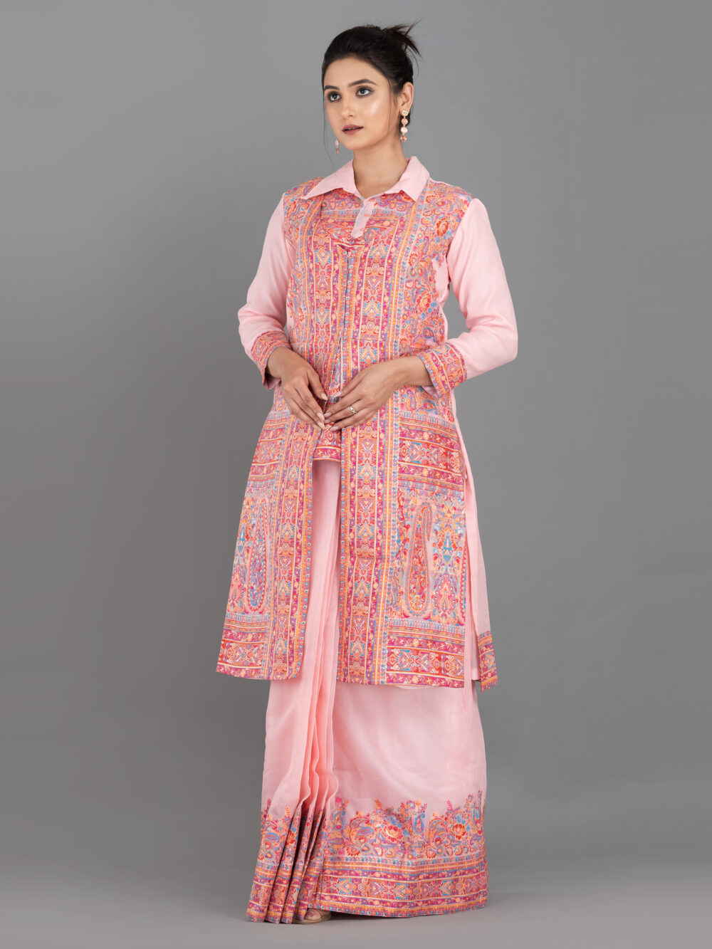Peach Chanderi Weave Fusion Skirt Jacket Set - Image 6
